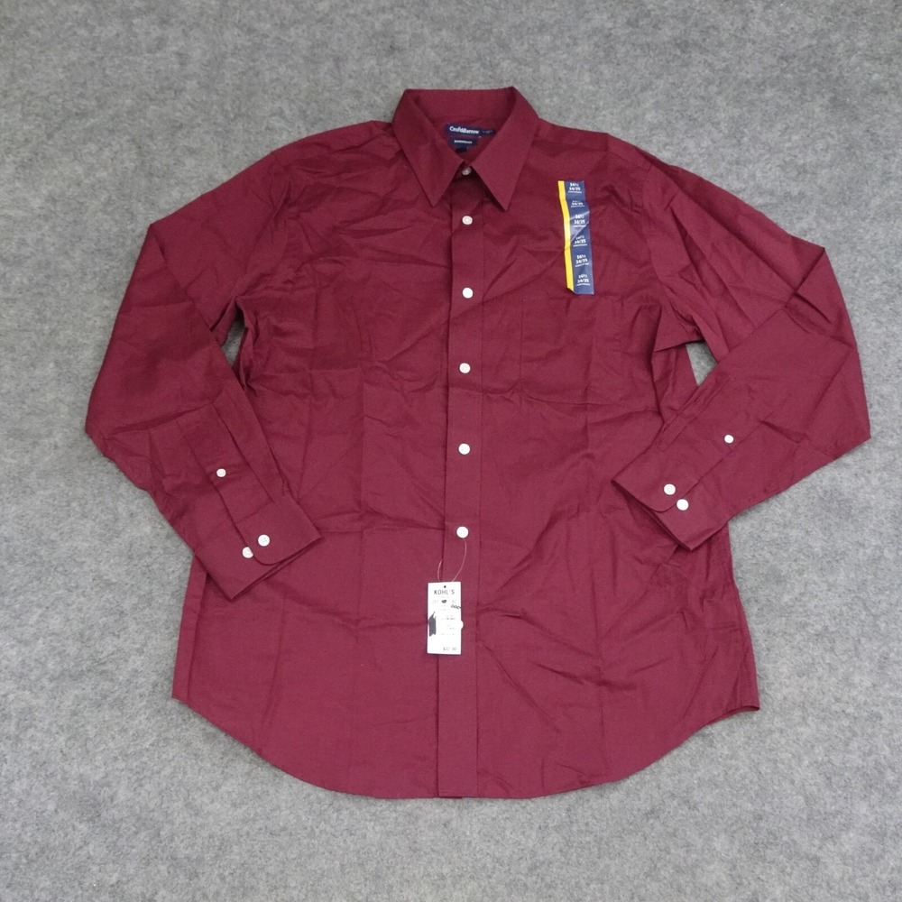 Croft‎ & Barrow Shirt Mens Large L Red Button Up Long Sleeve Solid Classic Fit
